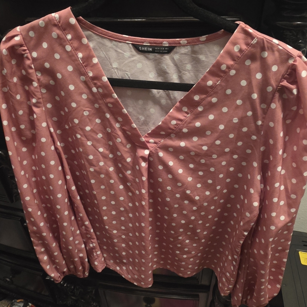 SHEIN Pink Blouse with White Dots